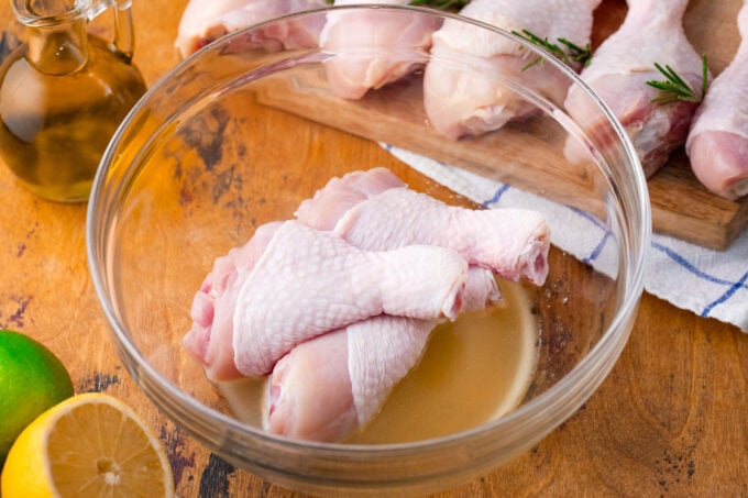 Chicken legs in honey lemon marinade.