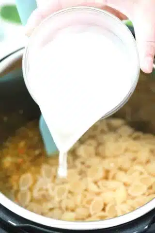 adding evaporated milk to pasta in the instant pot
