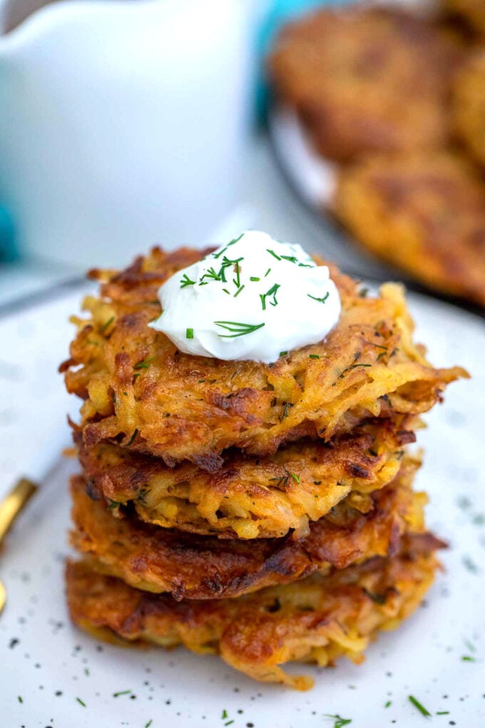 image of potato pancakes with sour cream