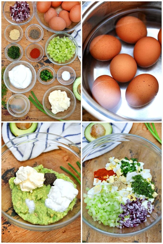 Photo of avocado egg salad ingredients.