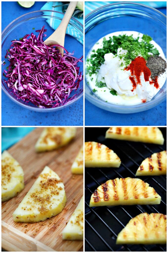 Image of coleslaw lime crema grilled pineapple.