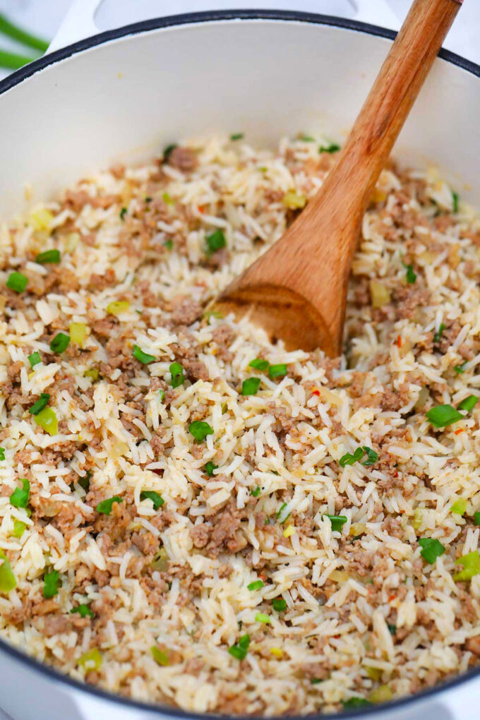 photo of dirty rice in a pot