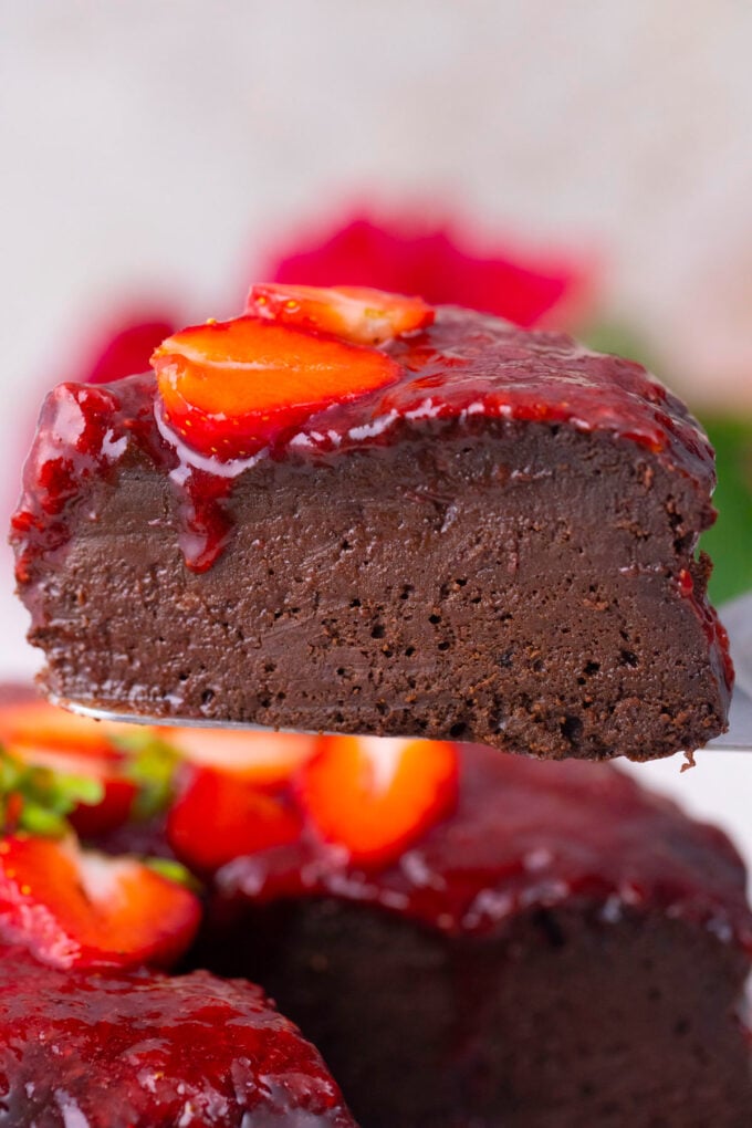 A slice of low-carb chocolate flourless cake.