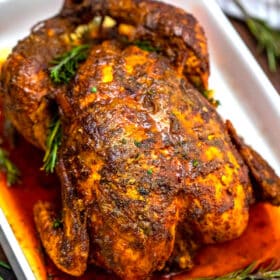 image of garlic herb butter roasted chicken.