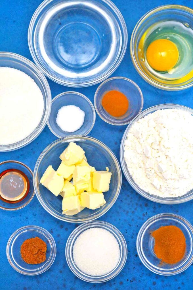 ingredients in bowls on a blue table