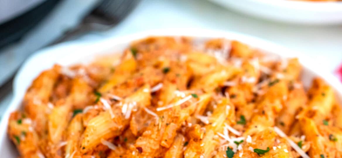 photo of instant pot penne alla vodka pasta on a plate