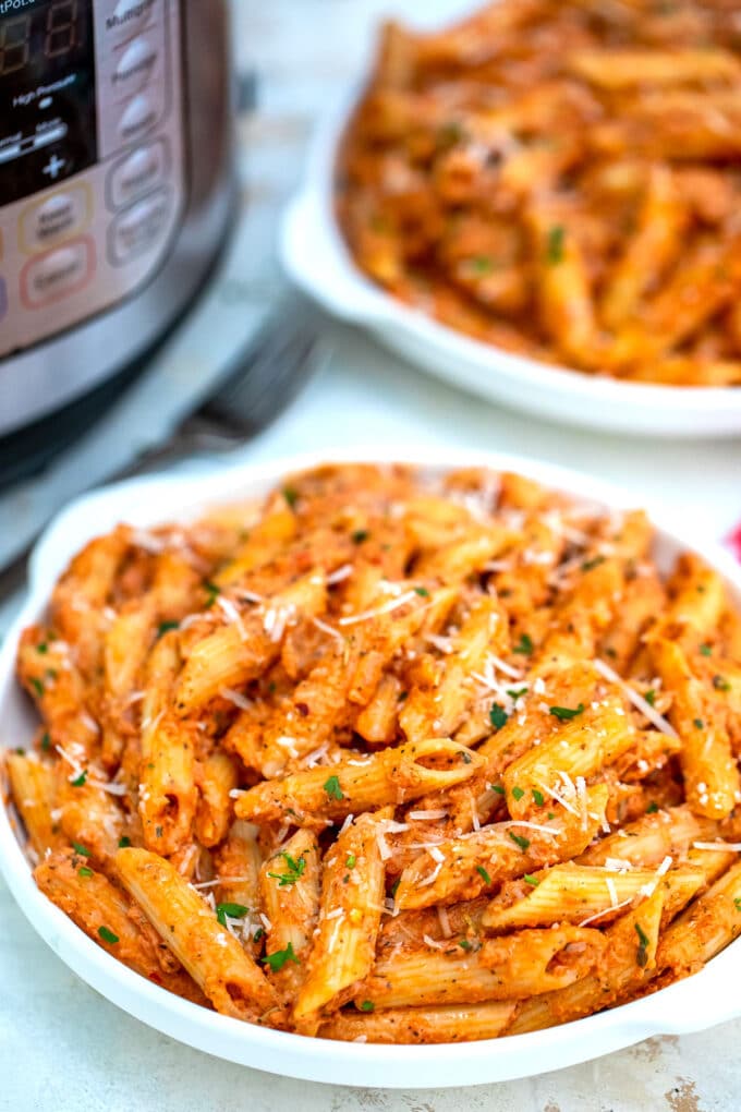 photo of instant pot penne alla vodka pasta on a plate