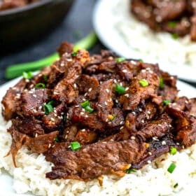 Image of homemade Korean Beef Bulgogi on rice.