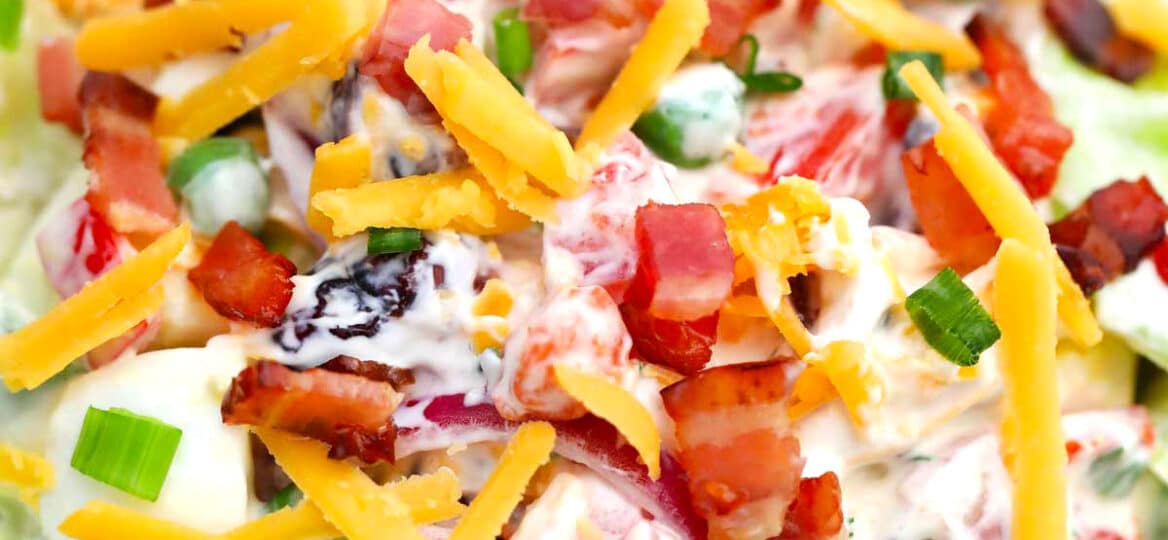 Image of seven layer salad with bacon.