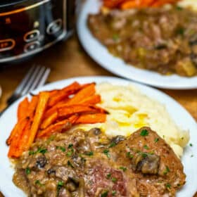photo of slow cooker Swiss steak with mashed potatoes