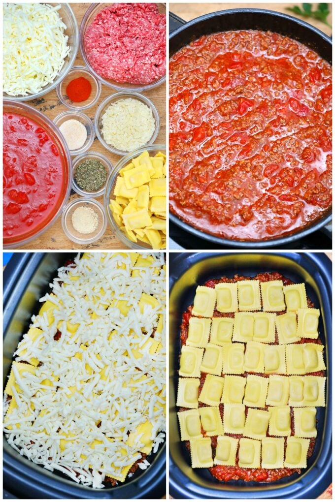 photo of ingredients and steps for slow cooker lasagna