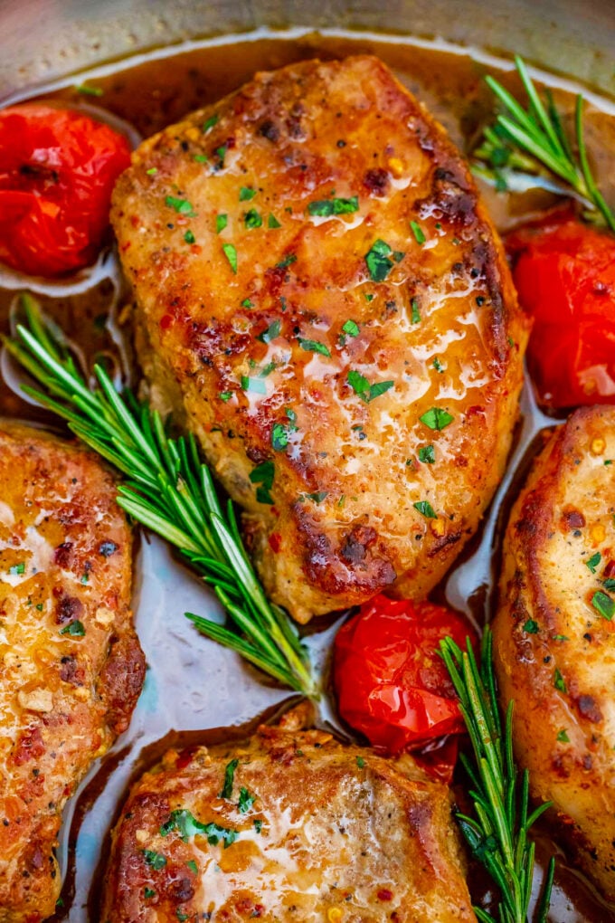 Perfectly seared 30 minute skillet pork chops.