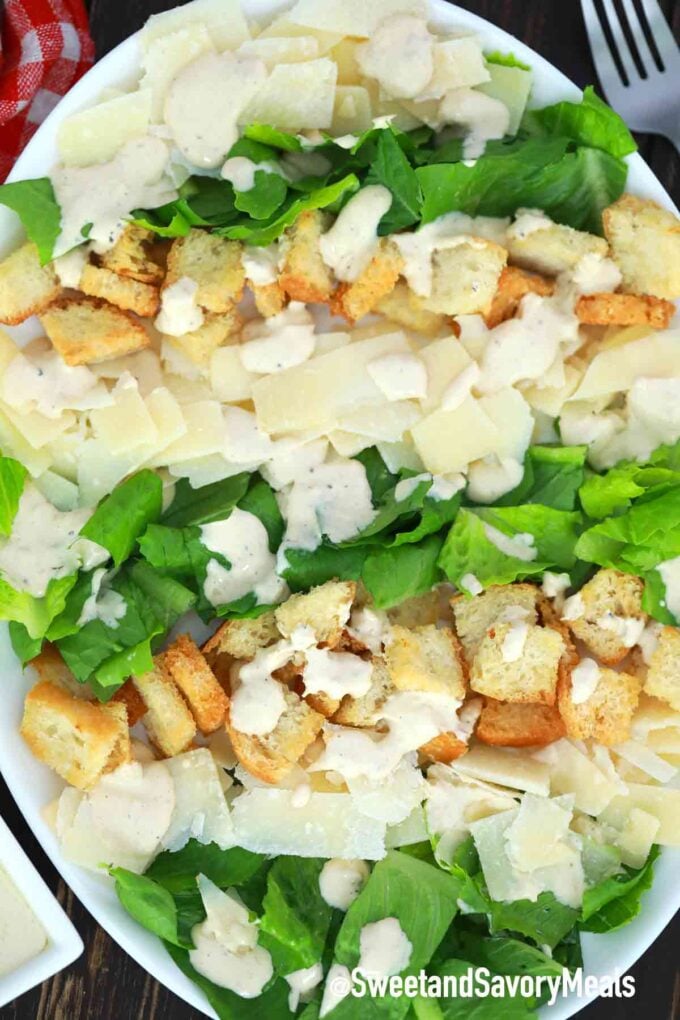 Caesar salad on a serving plate