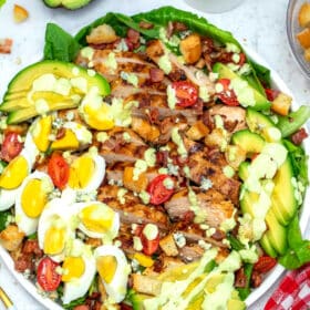 Image of homemade Cobb salad with chicken eggs avocado.