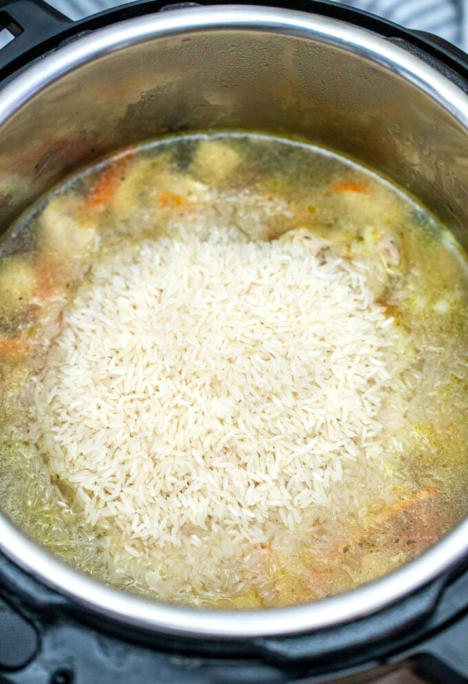 Photo of cooking instant pot chicken and rice.