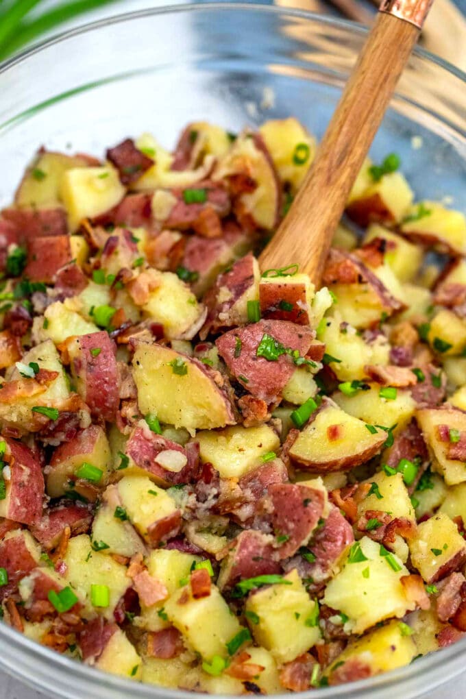 Image of German potato salad with bacon.