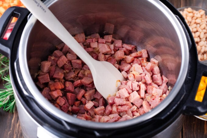 Browning ham in the Instant Pot.