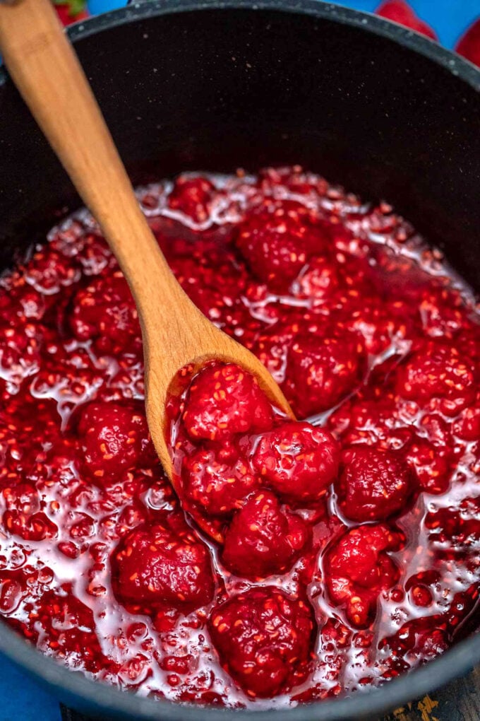 Photo of homemade raspberry sauce.