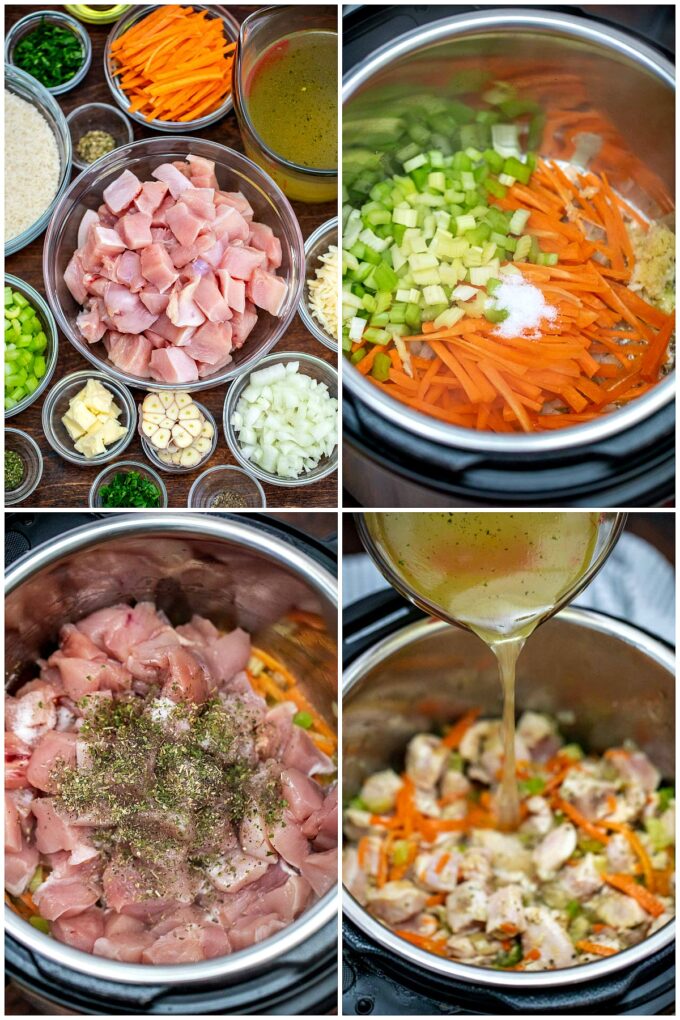 Photo of instant pot chicken and rice ingredients.