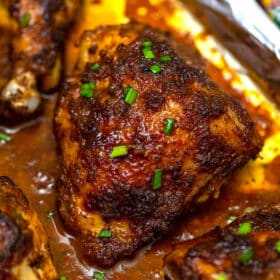 Photo of baked Jamaican jerk chicken.