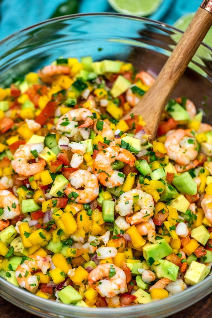 Image of a bowl of shrimp ceviche.