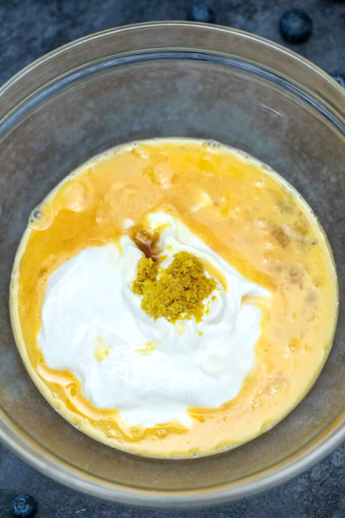 oatmeal pancake batter with yogurt and lemon zest