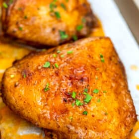 Photo of baked chicken thighs.