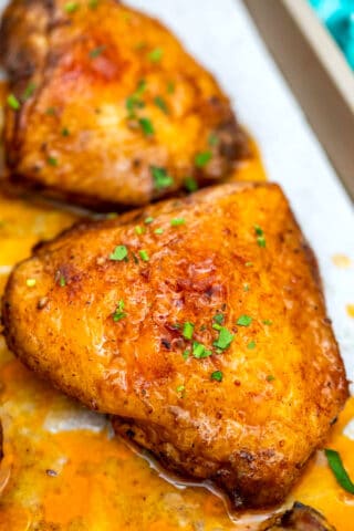 Photo of baked chicken thighs.