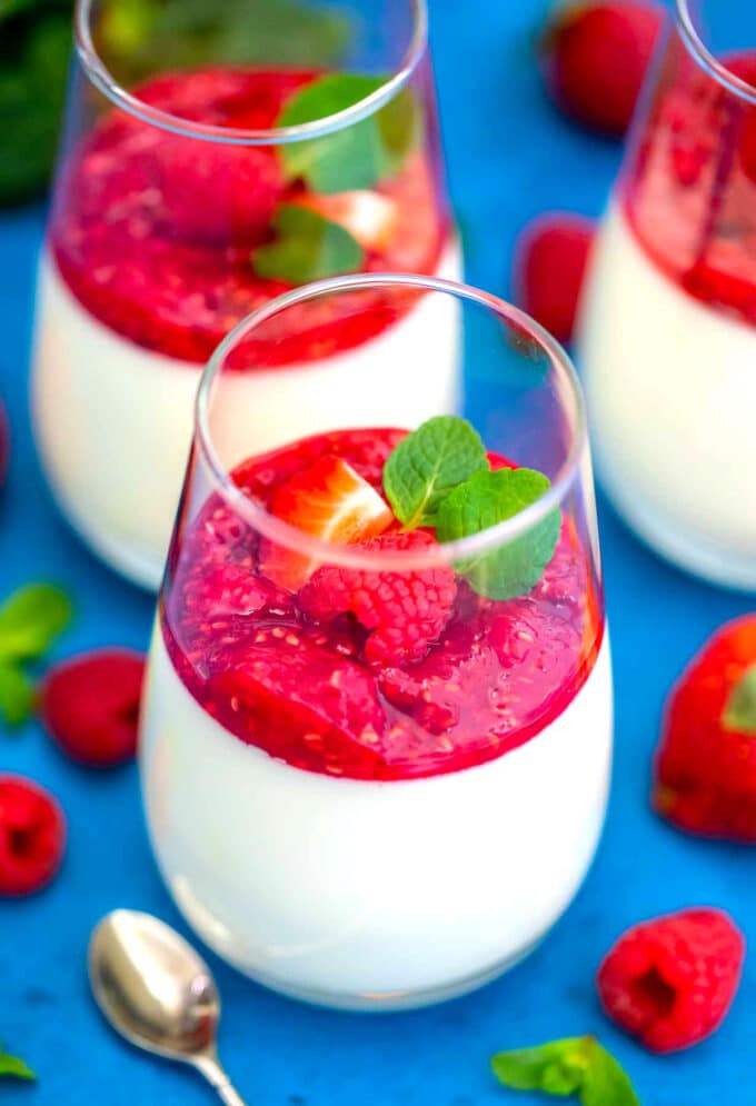 Image of Panna Cotta with raspberry sauce.