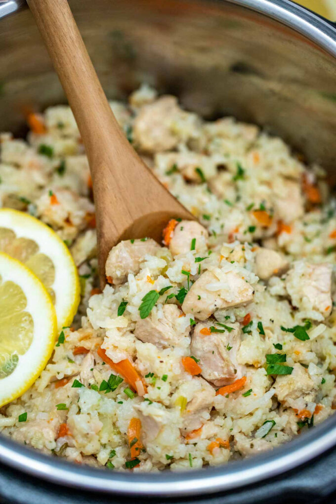 Picture of pressure cooker chicken and rice.