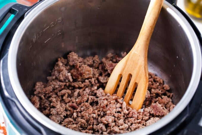 Searing ground beef in the Instant Pot.