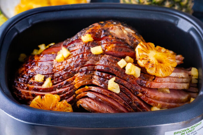 Slow cooker brown sugar pineapple ham.