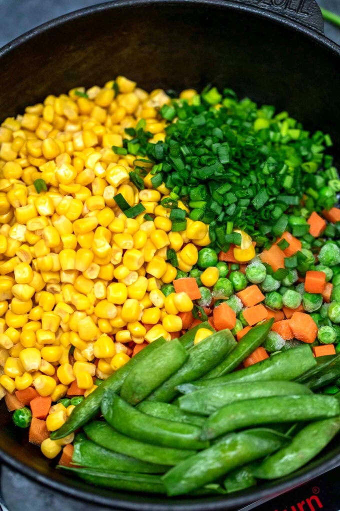 Image of mixed veggies for fried rice recipe.
