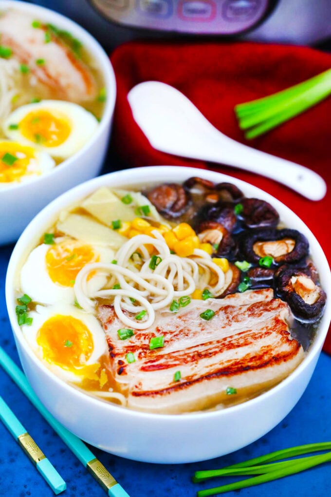 Instant Pot Tonkotsu Ramen with homemade chashu pork.