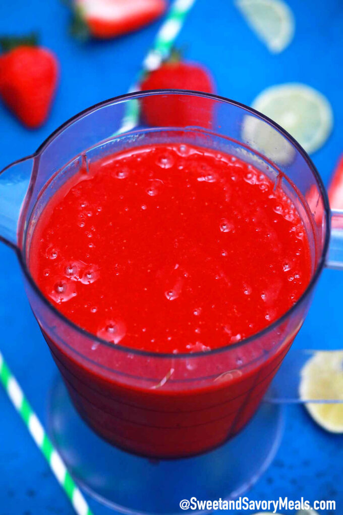 Picture of blended frozen strawberry daiquiri.