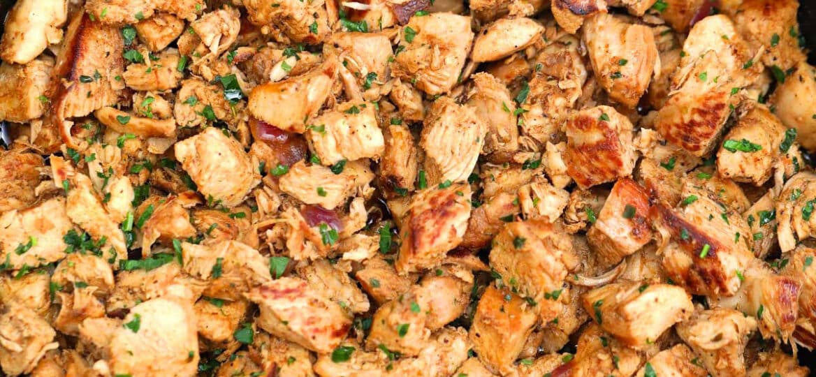 Photo of chipotle chicken copycat in a pan.