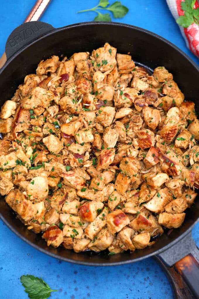 Photo of chipotle chicken copycat in a pan.
