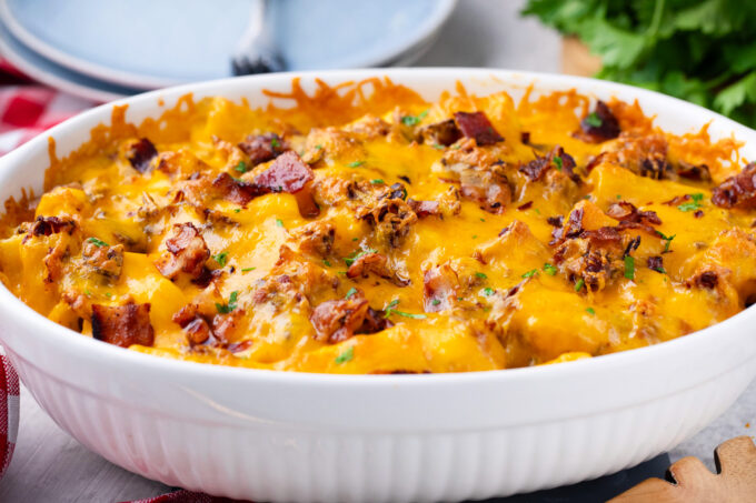 Cheesy crack chicken baked ziti casserole.