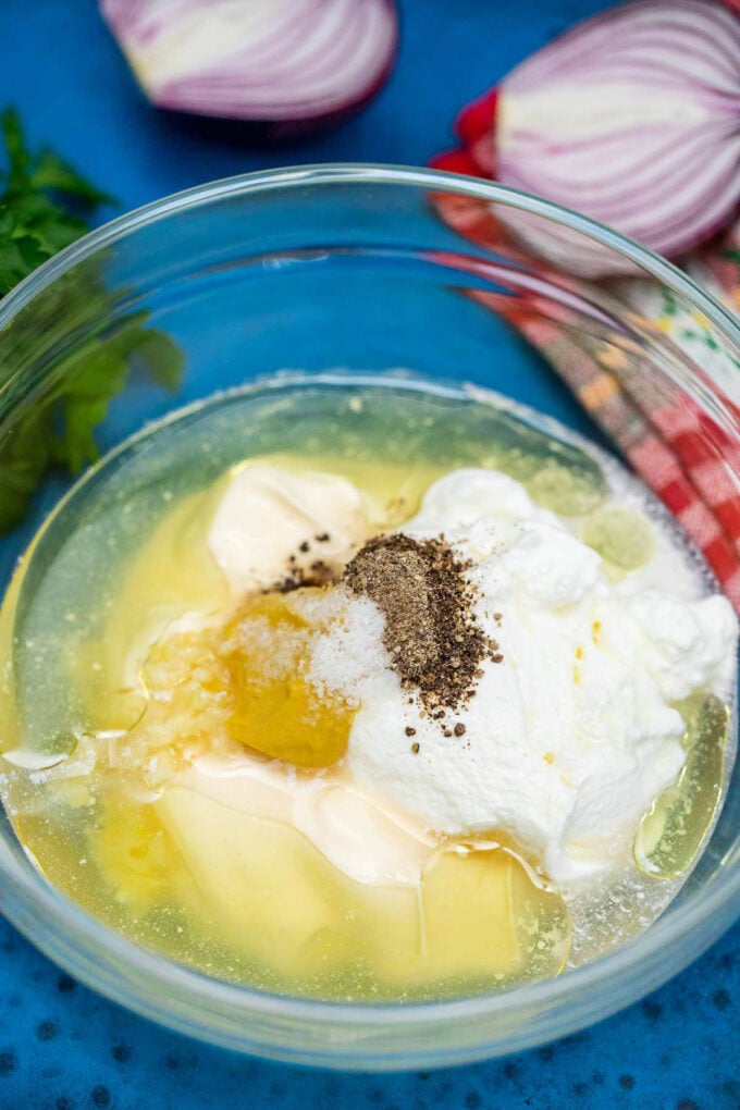 Mustard and mayo dressing.