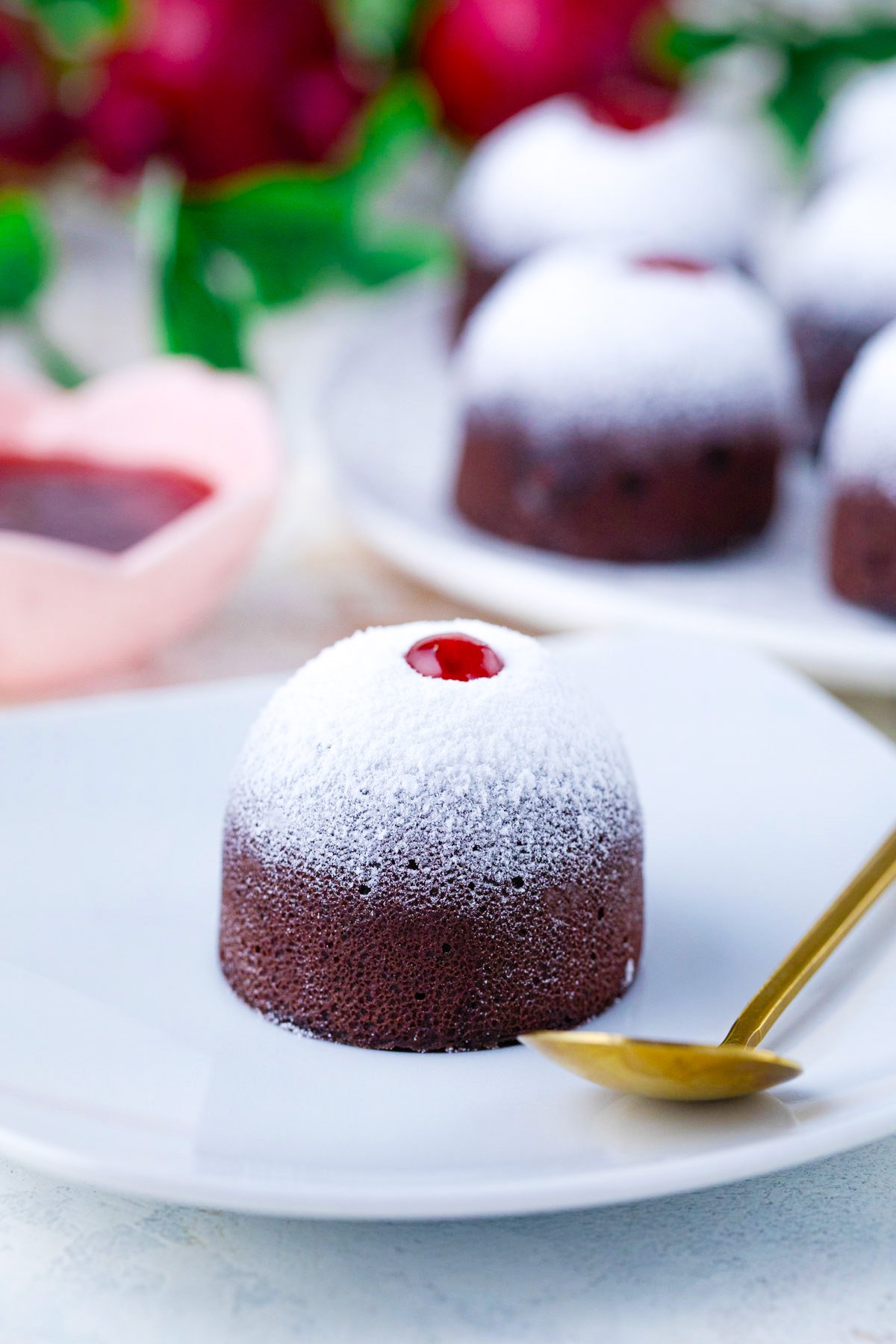 Instant pot chocolate muffins with raspberry preserves.