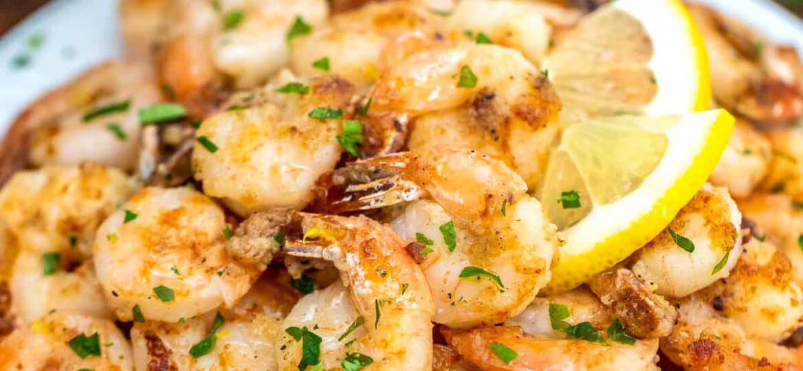 Photo of a plate of lemon pepper shrimp.