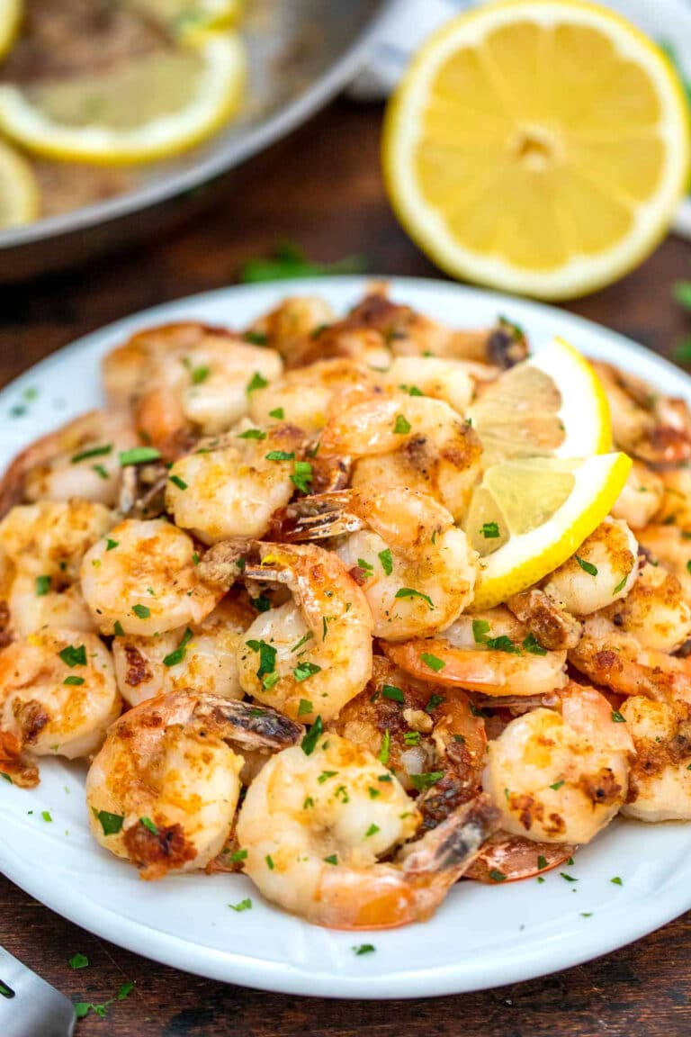 Photo of a plate of lemon pepper shrimp.