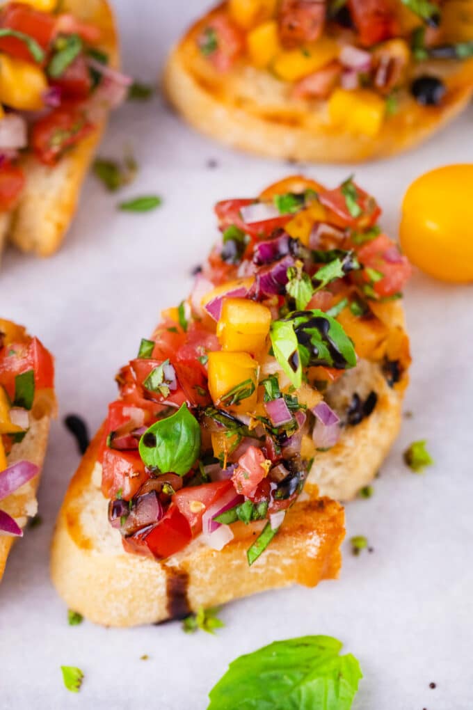 Italian tomato bruschetta on crispy crostini.