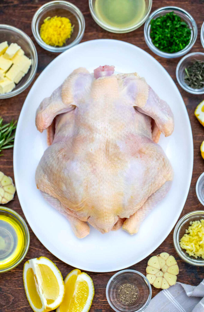 Image of garlic butter roasted chicken ingredients.