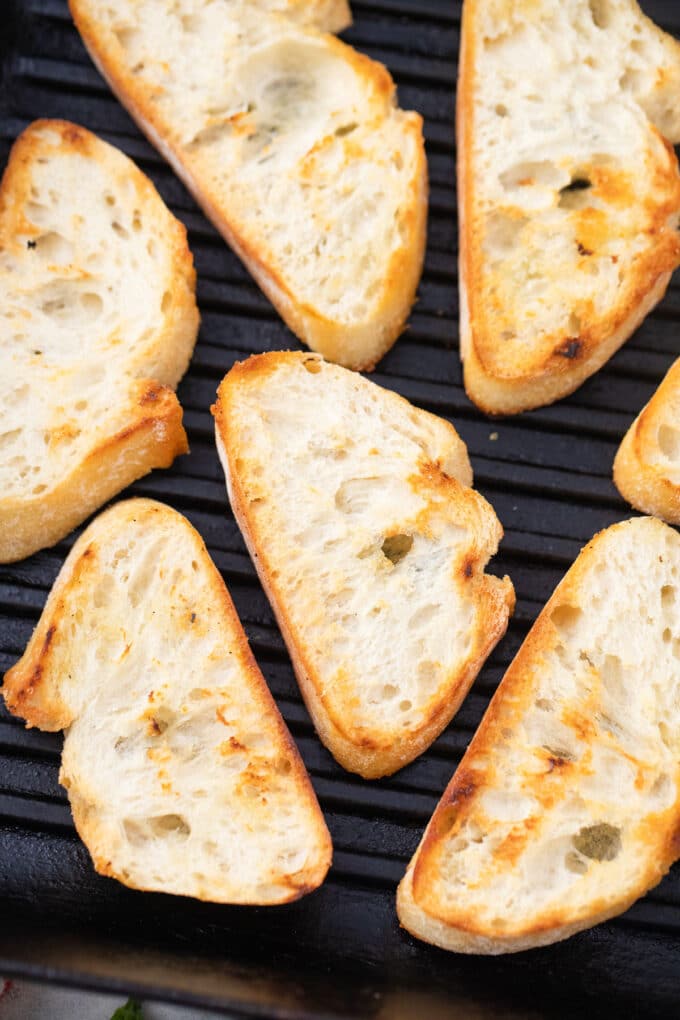 Grilling bread for bruschetta.