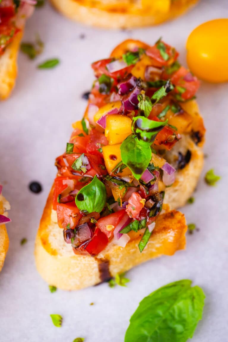 Italian tomato bruschetta with basil.