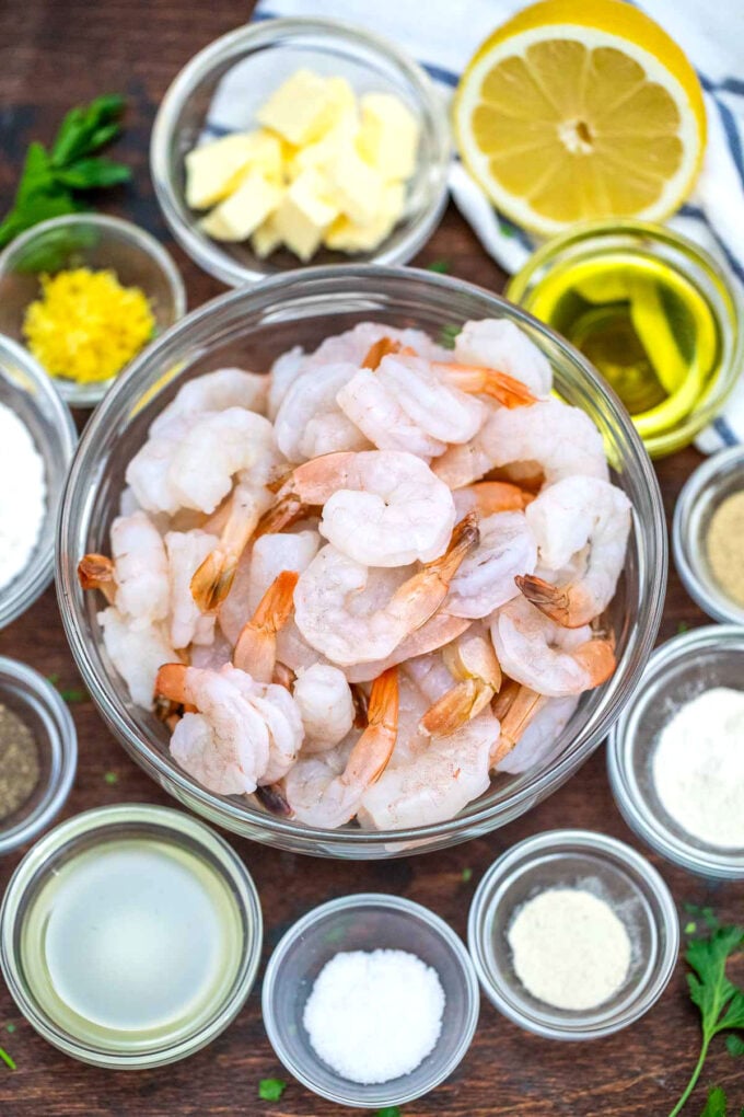 Photo of lemon pepper shrimp ingredients.