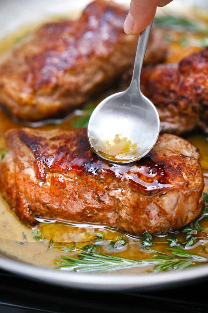 Photo of pan seared steak.