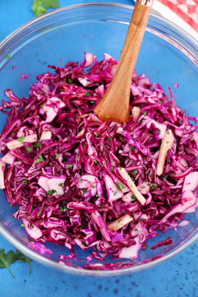 Photo of red cabbage slaw.