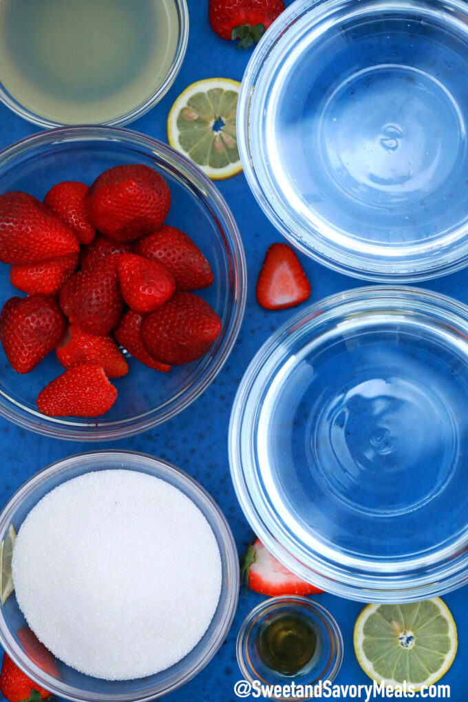 Image of strawberry lemonade ingredients.